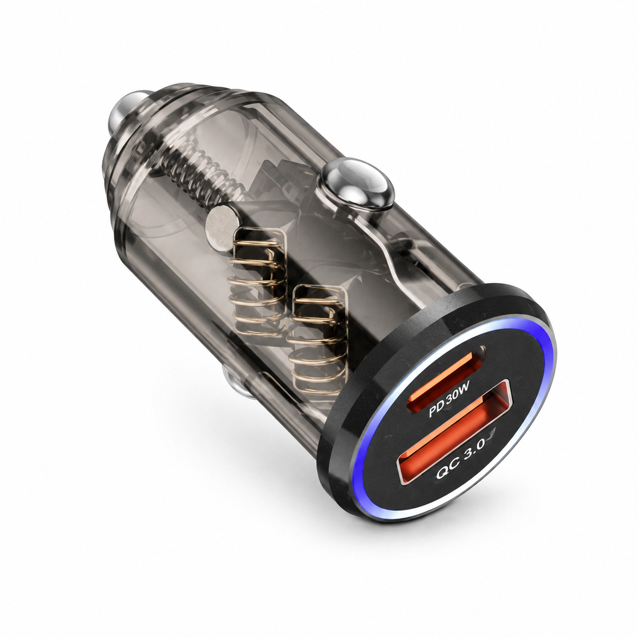 Carga tu celular, tablet o accesorios mientras conduces con este cargador de vehículo de 30W. Dos puertos (USB-C y USB-A) para cargar dos dispositivos simultáneamente a mayor velocidad.