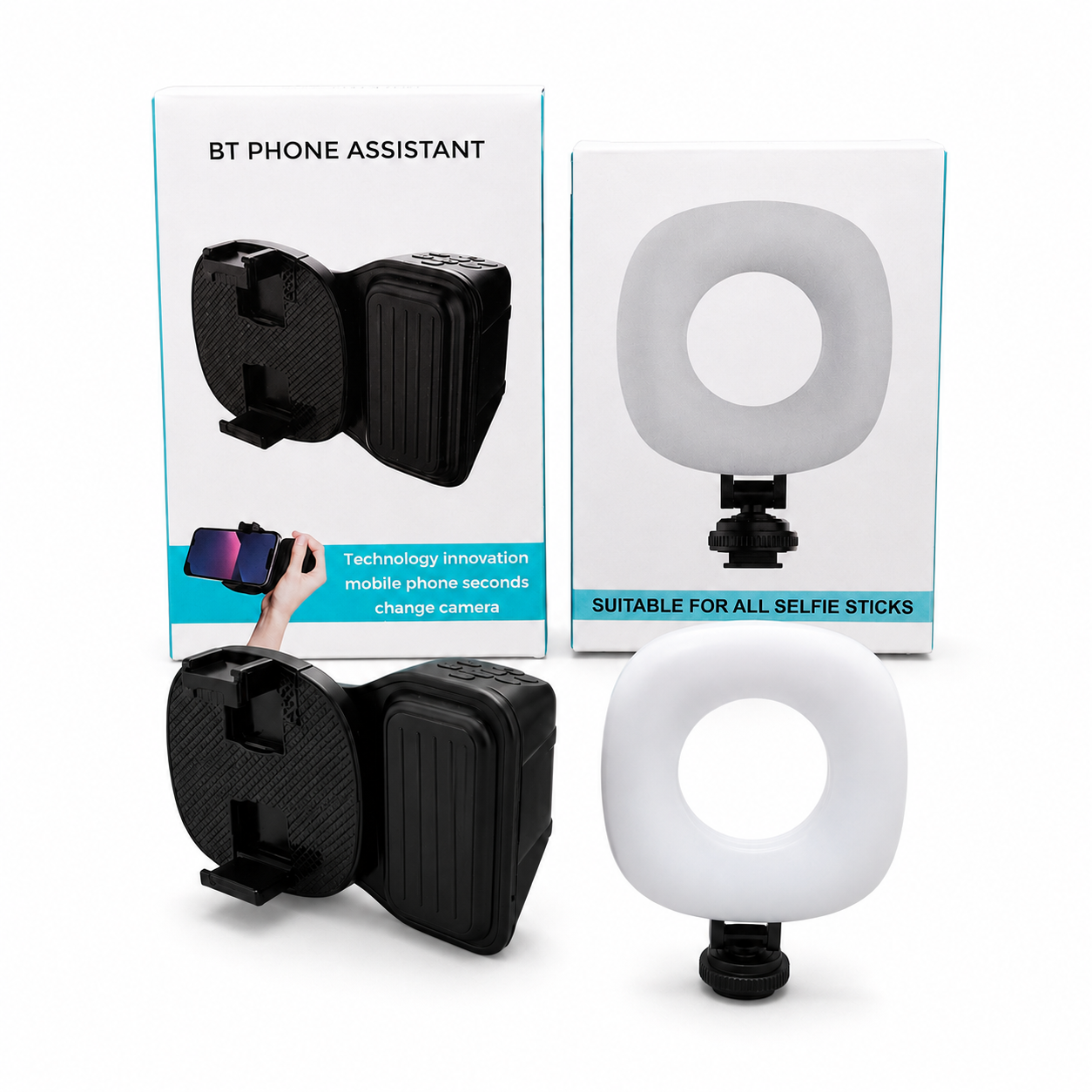 Graba contenido estable e iluminado con este kit que combina luz LED para selfie y soporte estabilizador para celular. Ideal para creadores que graban en movimiento.