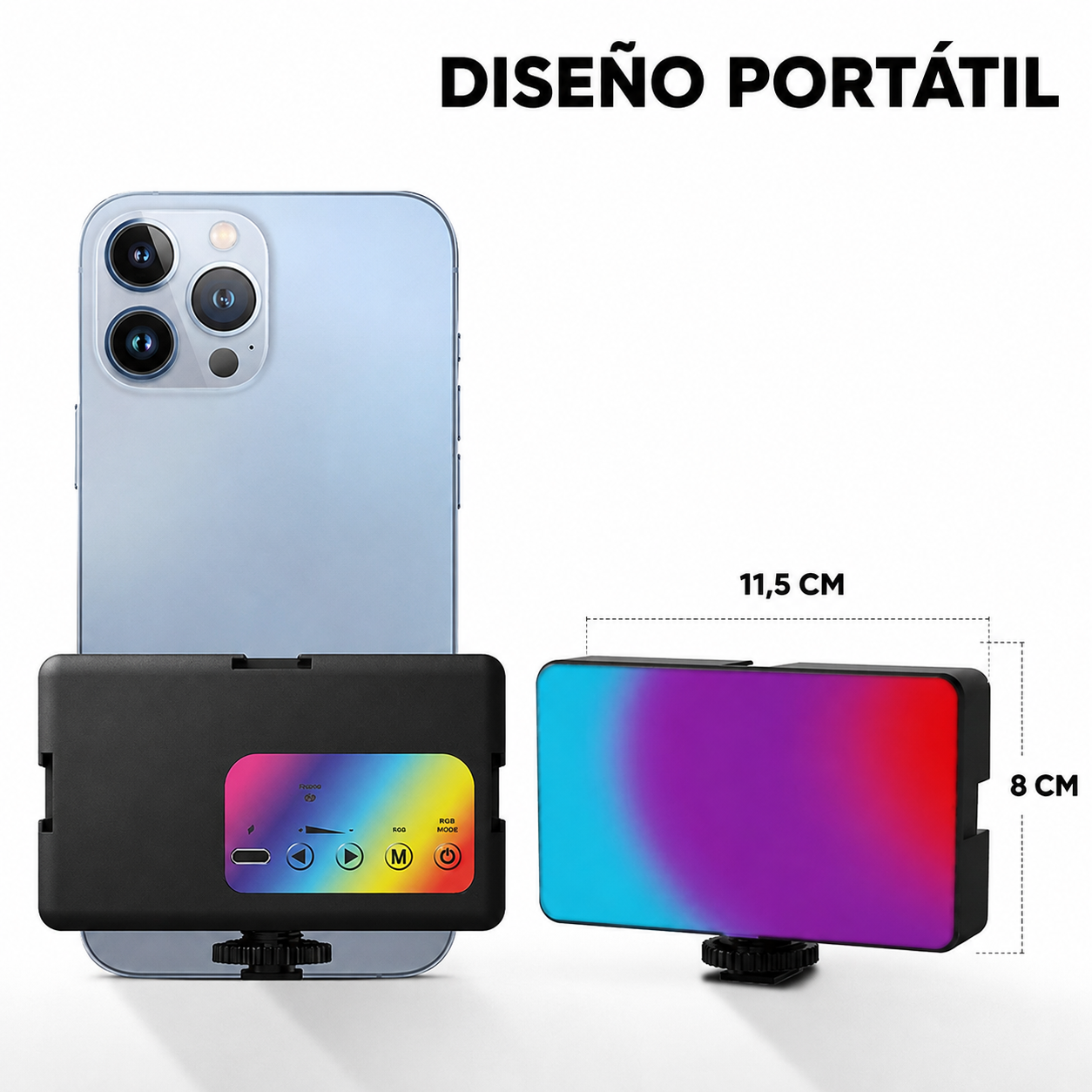 Diseño compacto de la lámpara RGB portátil para creadores