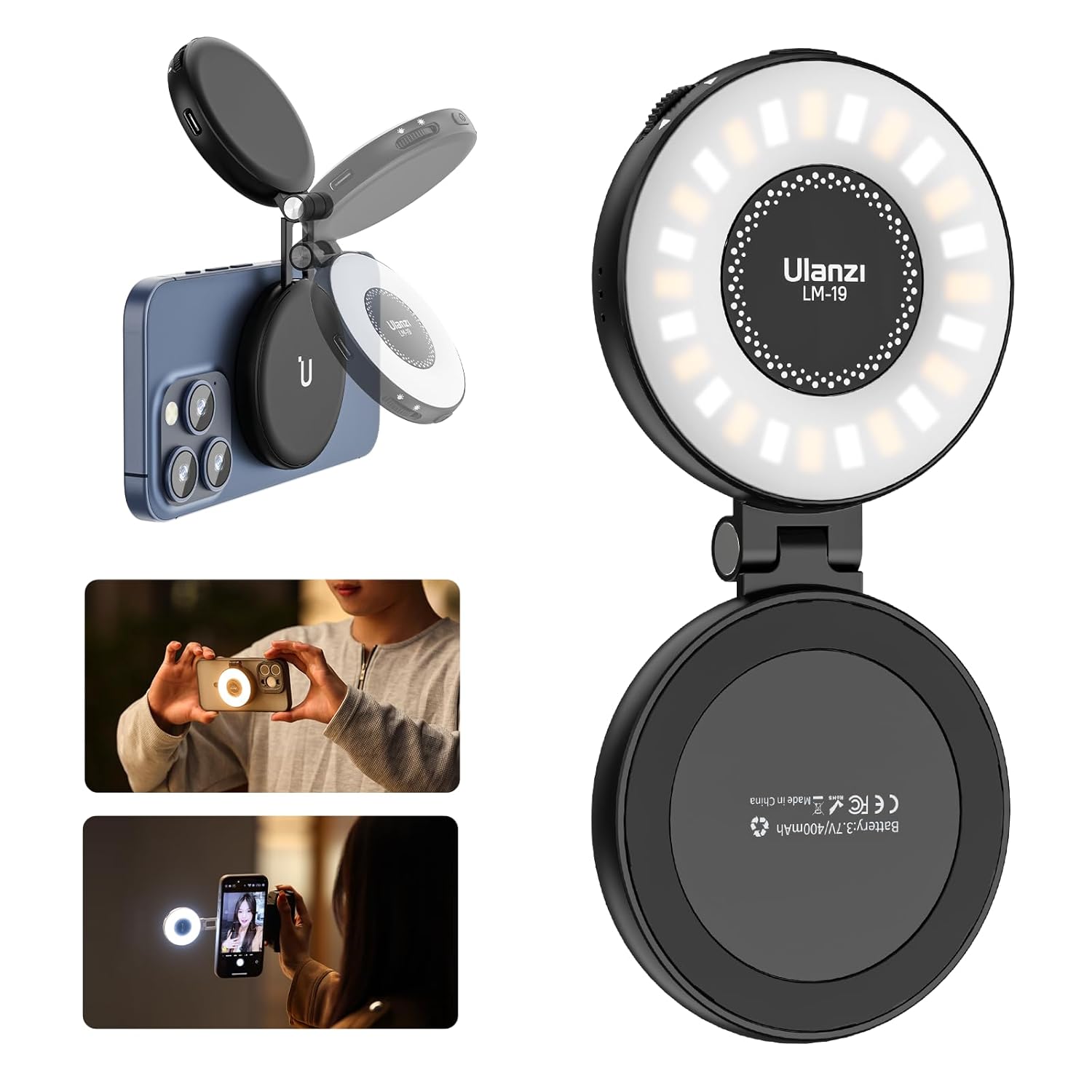 Mejora la iluminación de tus fotos, videos, videollamadas y transmisiones en vivo con esta luz magnética para selfie. Colócala en segundos sobre tu smartphone.